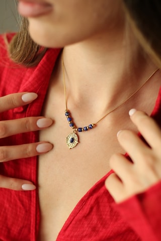 Collier - Plaqué or jaune et lapis-lazulis