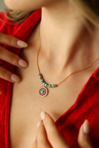 Collier - Plaqué or jaune et turquoises