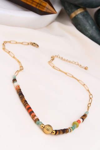 Collier - Plaqué or jaune et agates