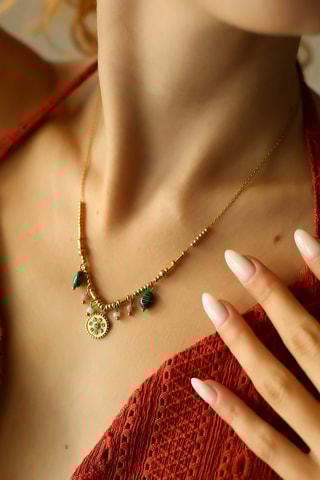 Collier - Plaqué or jaune et malachites