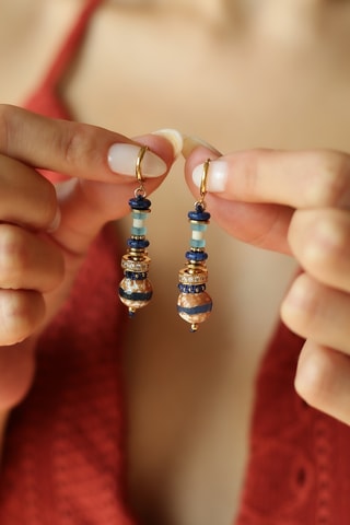 Boucles d’oreilles - Plaqué or jaune, zircons et agates