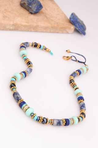 Collier - Plaqué or jaune, turquoises et lapis-lazulis