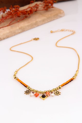 Collier - Plaqué or jaune et agates