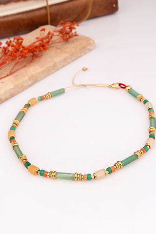 Collier - Plaqué or jaune, citrines et agates