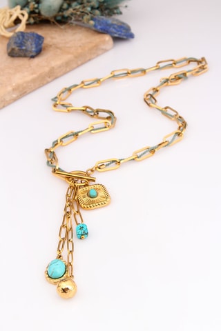 Collier - Plaqué or jaune et turquoises 