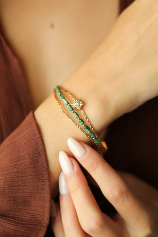 Jonc - Plaqué or jaune et malachites