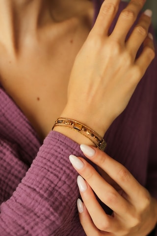 Jonc - Plaqué or jaune et œils-de-tigre