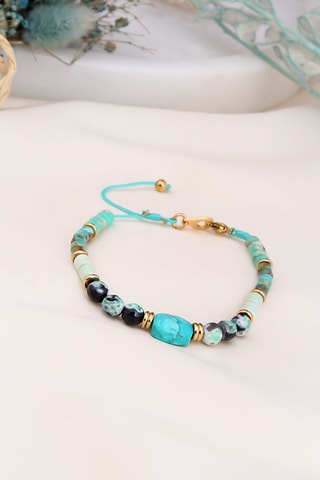 Bracelet - plaqué or jaune, turquoises et jaspes
