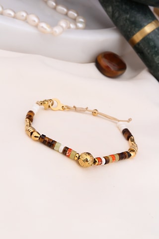 Bracelet - Plaqué or jaune, œils-de-tigre et jaspes