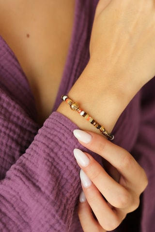 Bracelet - Plaqué or jaune, œils-de-tigre et jaspes