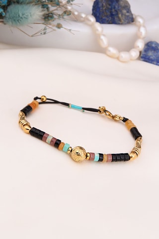 Bracelet - Plaqué or jaune, onyx et agates