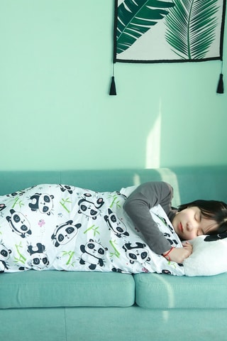 Sac de couchage transformable en oreiller panda - Blanc et noir - 170 x 70 cm