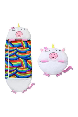 Sac de couchage transformable en oreiller licorne - Blanc et rose - 170 x 70 cm