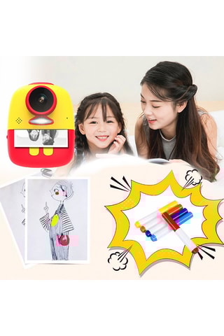 Appareil photo numérique pour enfants avec impression instantanée - Jaune et rouge