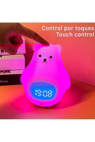 Réveil avec veilleuse LED multicolore pour enfant - Blanc