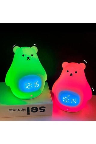 Réveil avec veilleuse LED multicolore pour enfant - Blanc