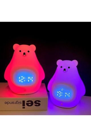Réveil avec veilleuse LED multicolore pour enfant - Blanc