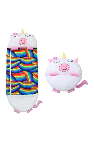 Sac de couchage transformable en oreiller licorne - Blanc et rose - 135 x 50 cm
