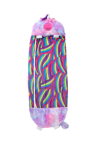 Sac de couchage transformable en oreiller licorne - Rose et violet - 135 x 50 cm