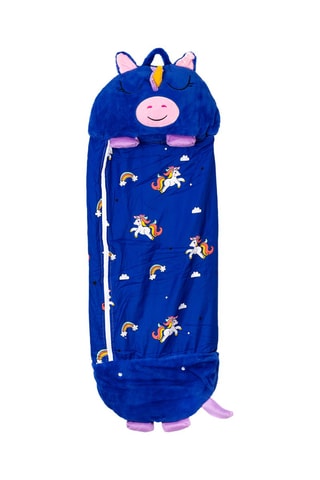 Sac de couchage transformable en oreiller licorne - Bleu roi et violet - 128 x 45 cm