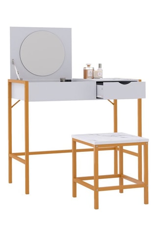 Coiffeuse et tabouret Glam - 83 x 113 x 39,5 cm / 35 x 40,5 x 35 cm