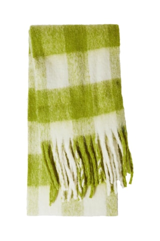 Echarpe en laine et alpaga - Vert olive et blanc