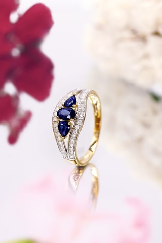 Bague Westeros - Geelgoud, Diamanten en Saffieren