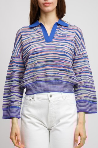 Pull en laine - Bleu foncé et rose