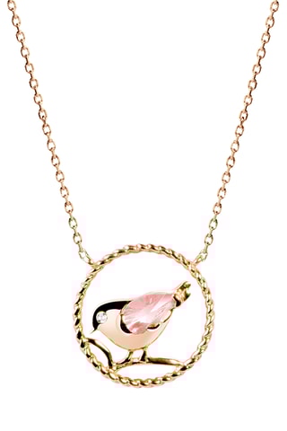 Collier - Argent plaqué or rose, diamant et quartz