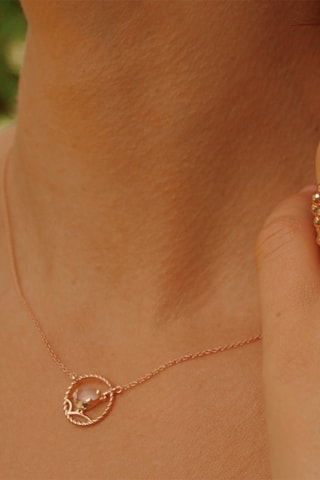 Collier - Argent plaqué or rose, diamant et quartz