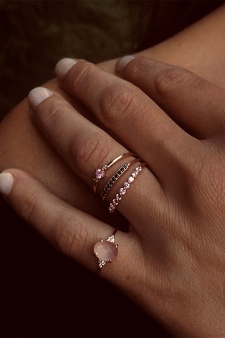 Bague - Argent plaqué or rose, diamants et quartz