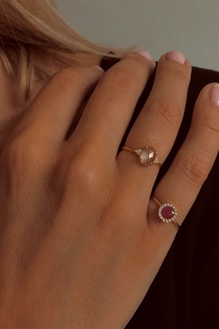 Bague - Argent plaqué or jaune, diamants et améthyste