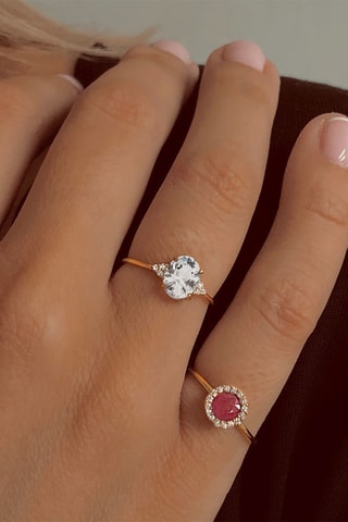 Bague - Argent plaqué or jaune, diamants et topaze