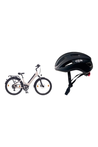 Elektrische Fiets NCM T3s 26” Zandkleurig en Fietshelm NCM Maat M Zwart