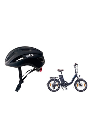 Elektrische Fiets NCM Paris 20” Marineblauw en Fietshelm NCM Maat L Zwart