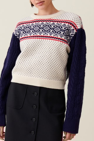 Wollen Trui - Ecru en Marineblauw