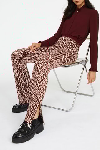 Broek Bootcut met Hoge Taille Bordeauxrood en Ecru