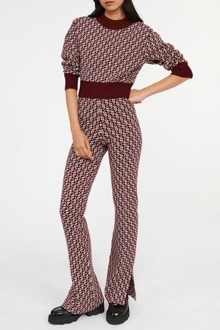 Broek Bootcut met Hoge Taille Bordeauxrood en Ecru