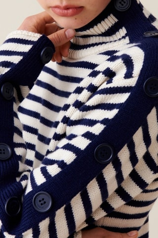 Wollen Trui-jurk - Wit en Marineblauw