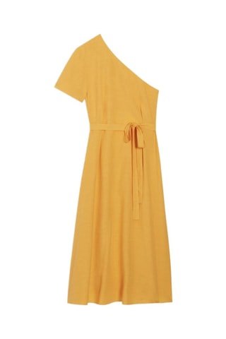 Asymmetrische Linnen Jurk - Geel