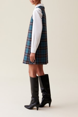 Rechte Wollen Jurk - Petrolblauw en Ecru