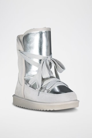 Bottines fourrées en cuir Omondor - Gris clair et argenté