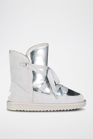 Bottines fourrées en cuir Omondor - Gris clair et argenté