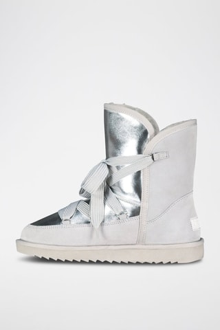 Bottines fourrées en cuir Omondor - Gris clair et argenté