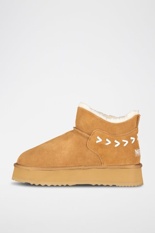Bottines plateformes fourrées en nubuck Ofleche - Camel