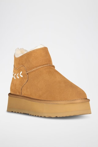 Bottines plateformes fourrées en nubuck Ofleche - Camel
