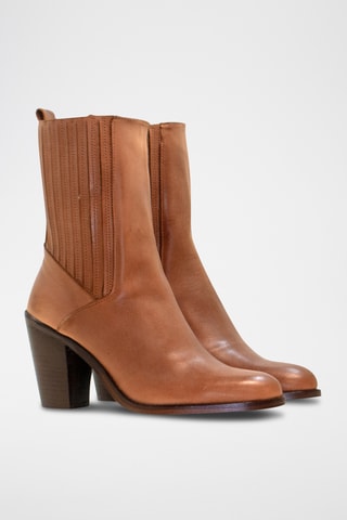 Bottines en croûte de cuir - Camel