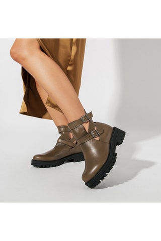 Bottines en croûte de cuir - Kaki