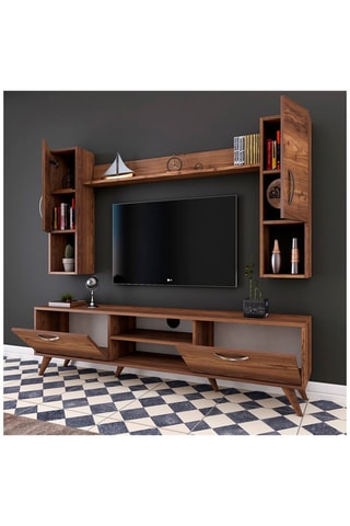 Ensemble meuble TV 2 portes M27 - 180 x 48,6 x 35 / 22,1 x 90 x 20,5 / 133 x 15 x 15 cm