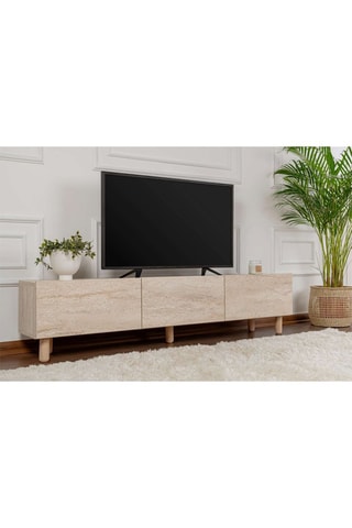 Meuble TV 3 portes Alvin - Pieds en bois - 180 x 42 x 31,4 cm